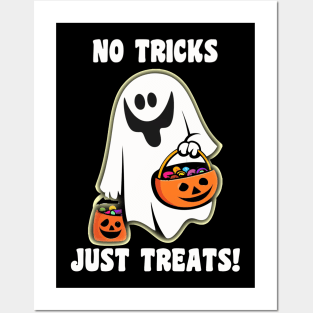 No Tricks Just Treats Funny Halloween Ghost Posters and Art
